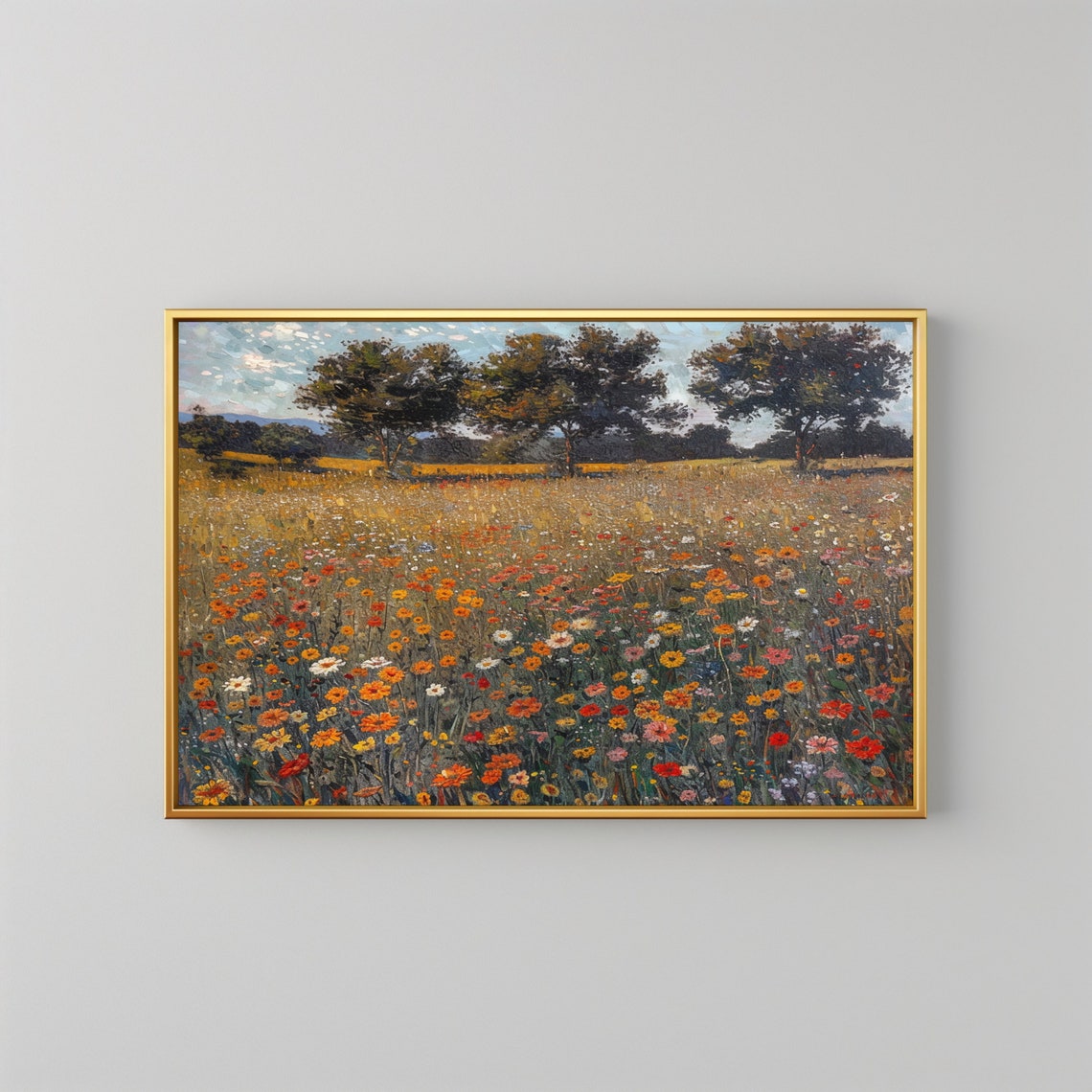Vintage Landscape Wildflower Field Wall Art Country Landscape Painting Farmhouse Decor Wildflower Print Vintage Landscape - Image 2