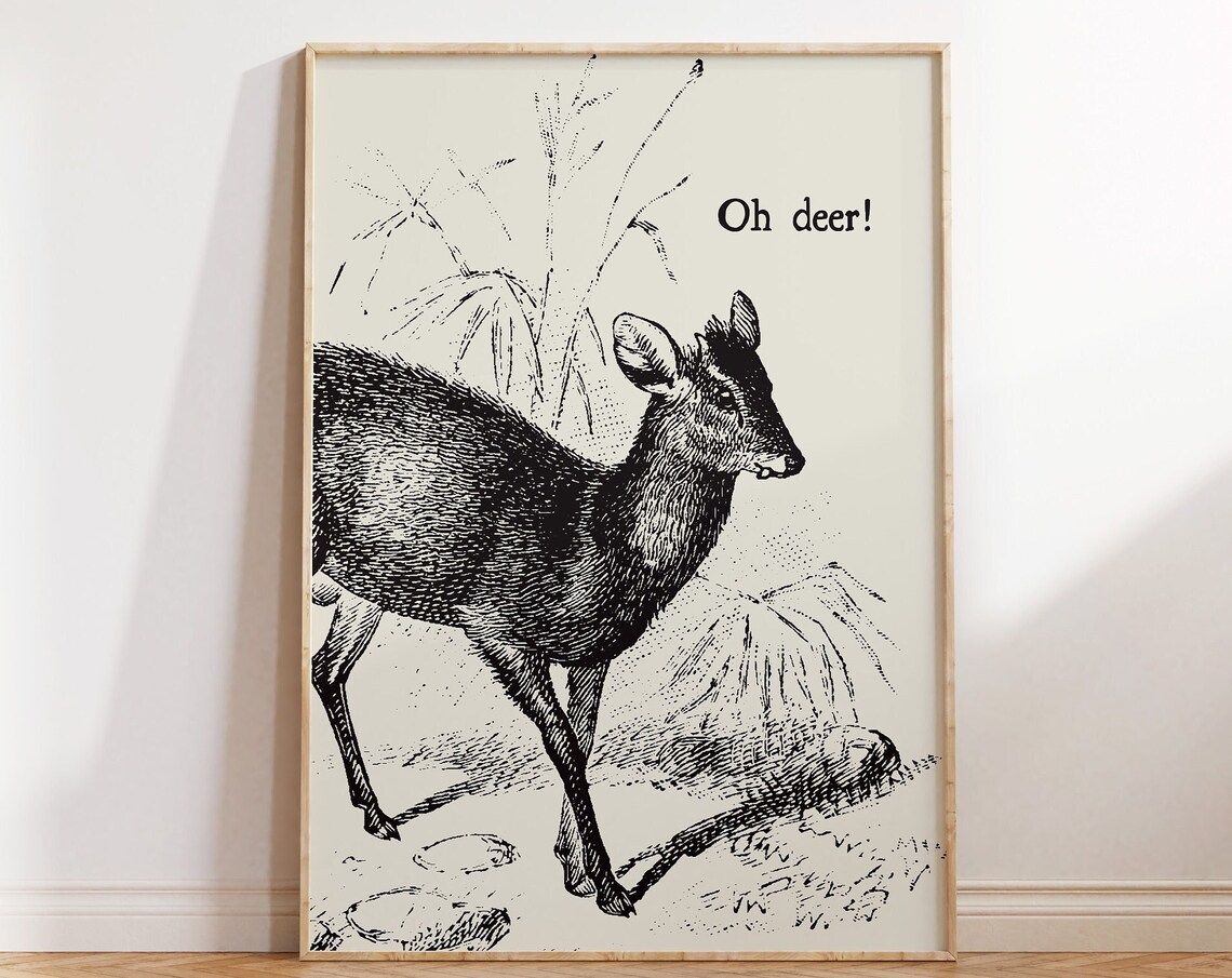 Oh Deer Funny Vintage Deer Pun Illustration Woodland Art Poster