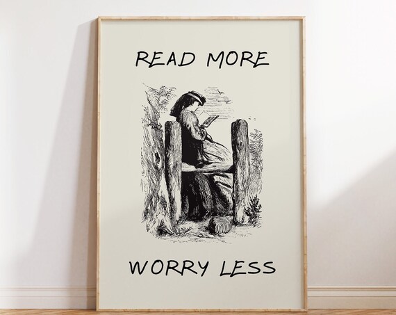 Read More Worry Less Vintage Reading Woman Book Lovers Poster