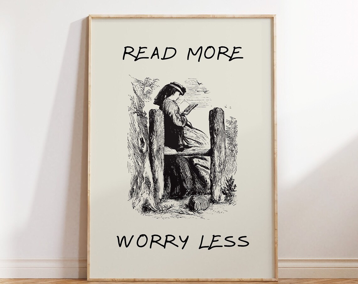 Read More Worry Less Vintage Reading Woman Book Lovers Poster