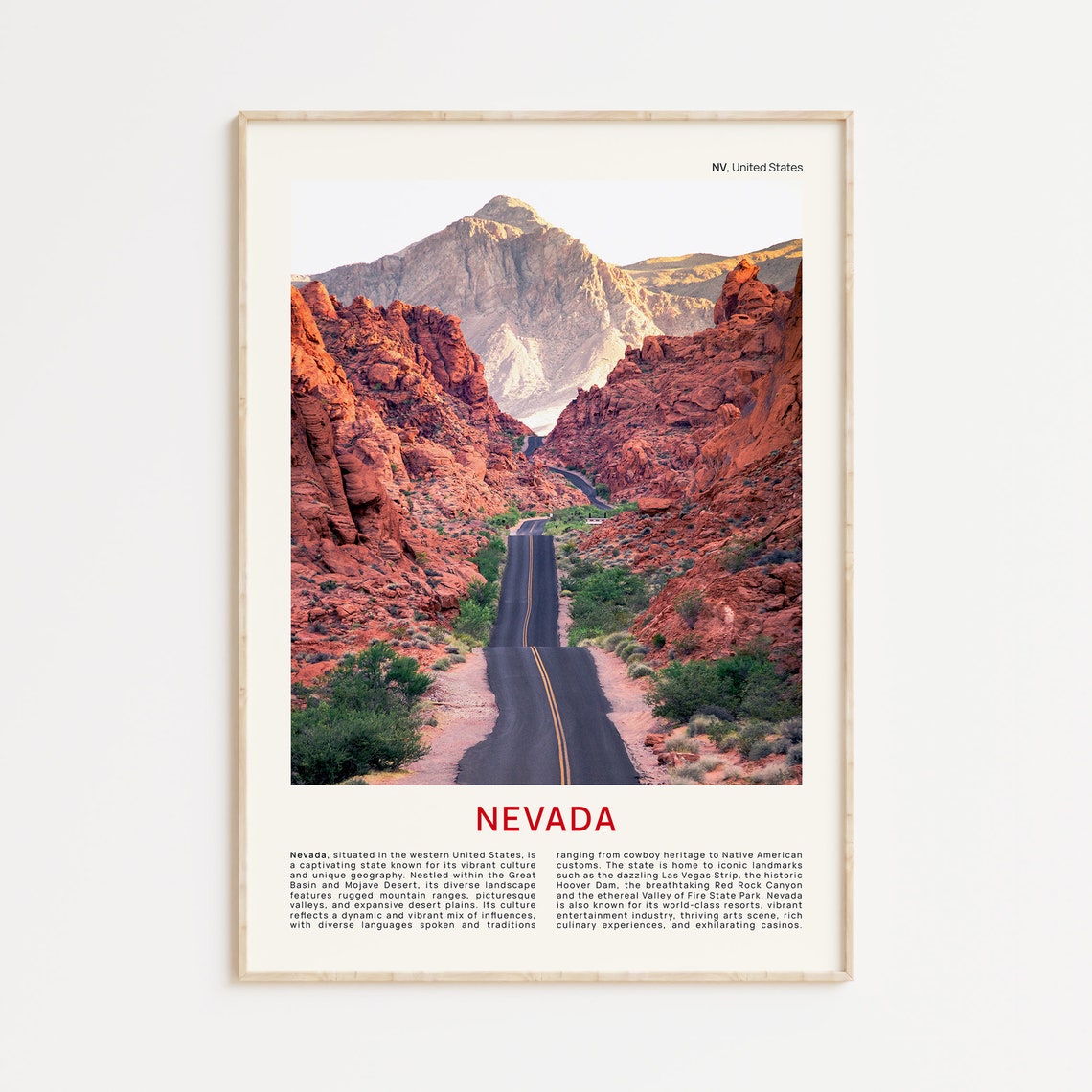 Nevada Red Rock Canyon Desert Highway Scenic Road Trip Poster