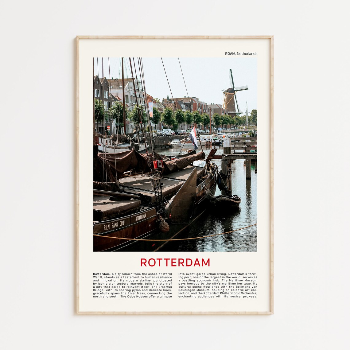 Rotterdam Old Harbor Boats Windmill Film Photo Travel Poster
