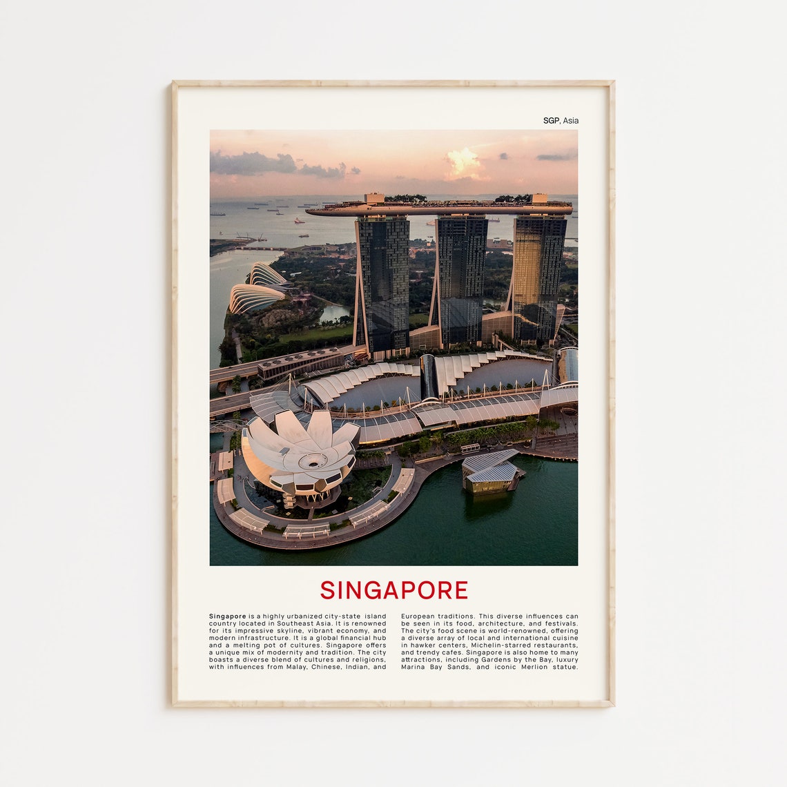 Singapore Marina Bay Sands Sunset Aerial Waterfront Skyline Poster