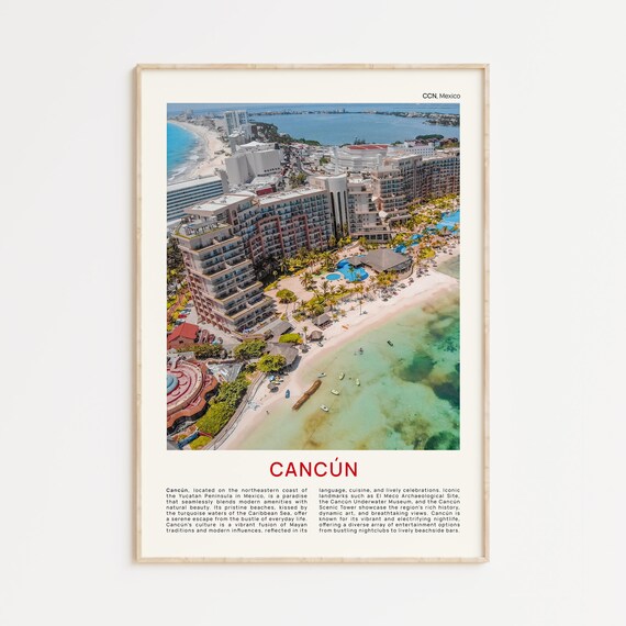 Cancun Mexico Aerial Beach Resorts Turquoise Sea Photo Poster