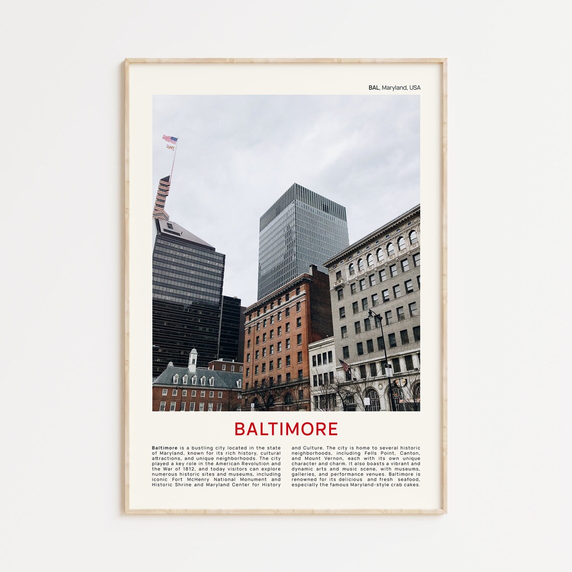 Baltimore Maryland Downtown City Buildings Film Photo Travel Poster
