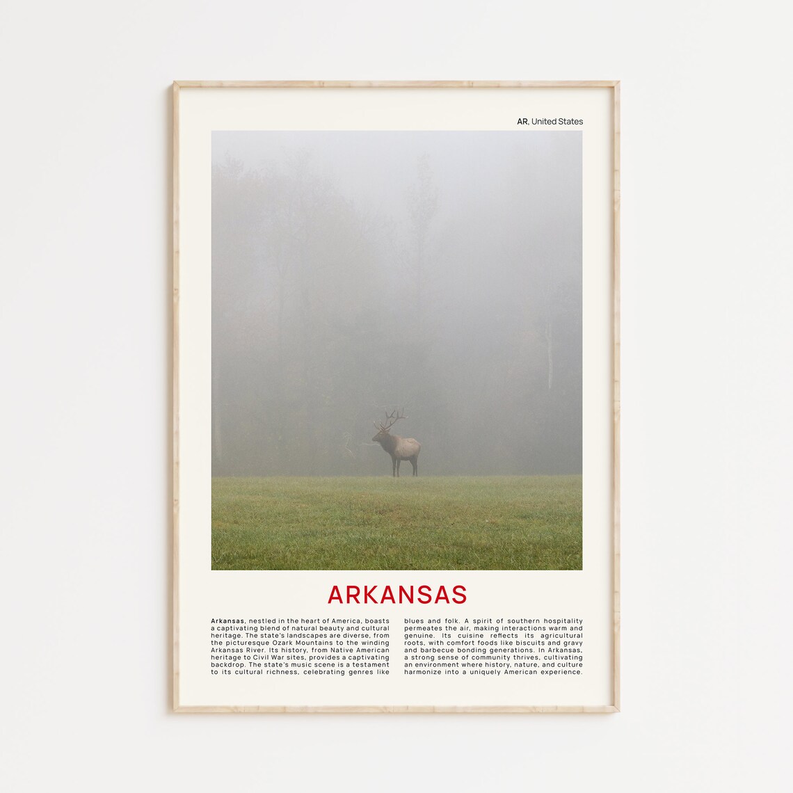 Arkansas Foggy Meadow Lone Antlered Deer Mist Film Photo Poster