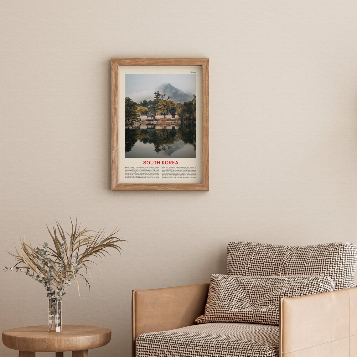 South Korea Autumn Pavilion Lake Mirror Reflection Film Photo Poster - Image 3