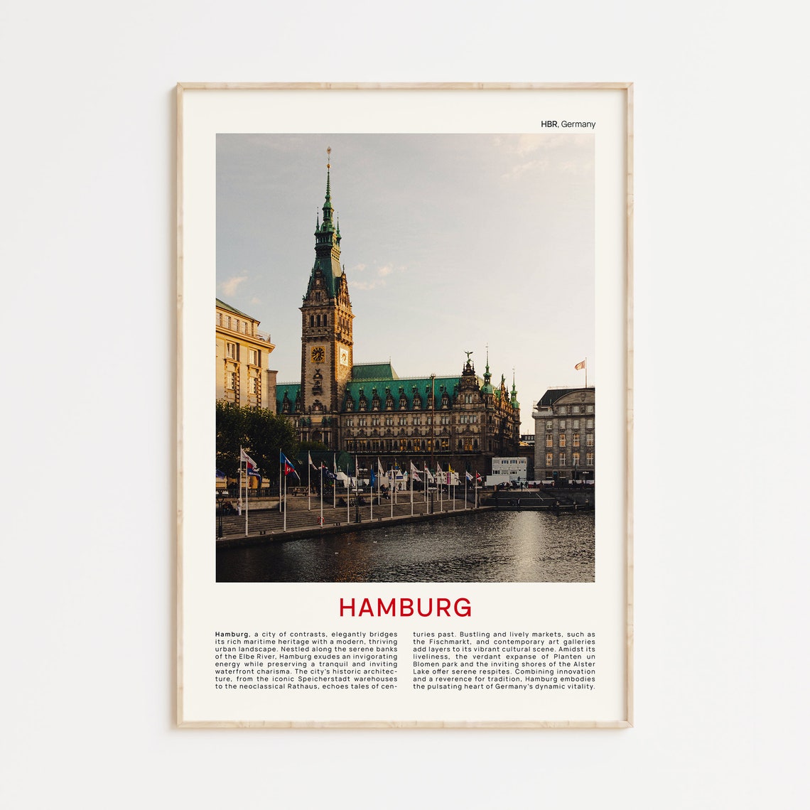 Hamburg Rathaus Clock Tower Harbor River View Germany Photo Poster