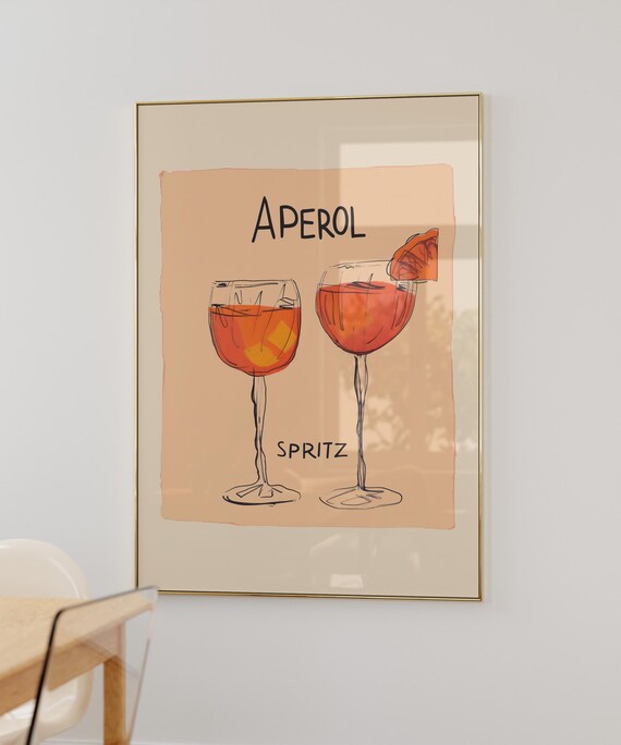 Aperol Spritz Two Glasses Retro Cocktail Illustration Bar Poster