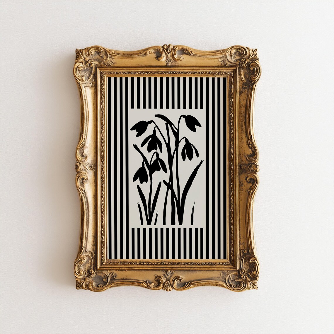 Black Lily Of The Valley Silhouette Striped Botanical Poster