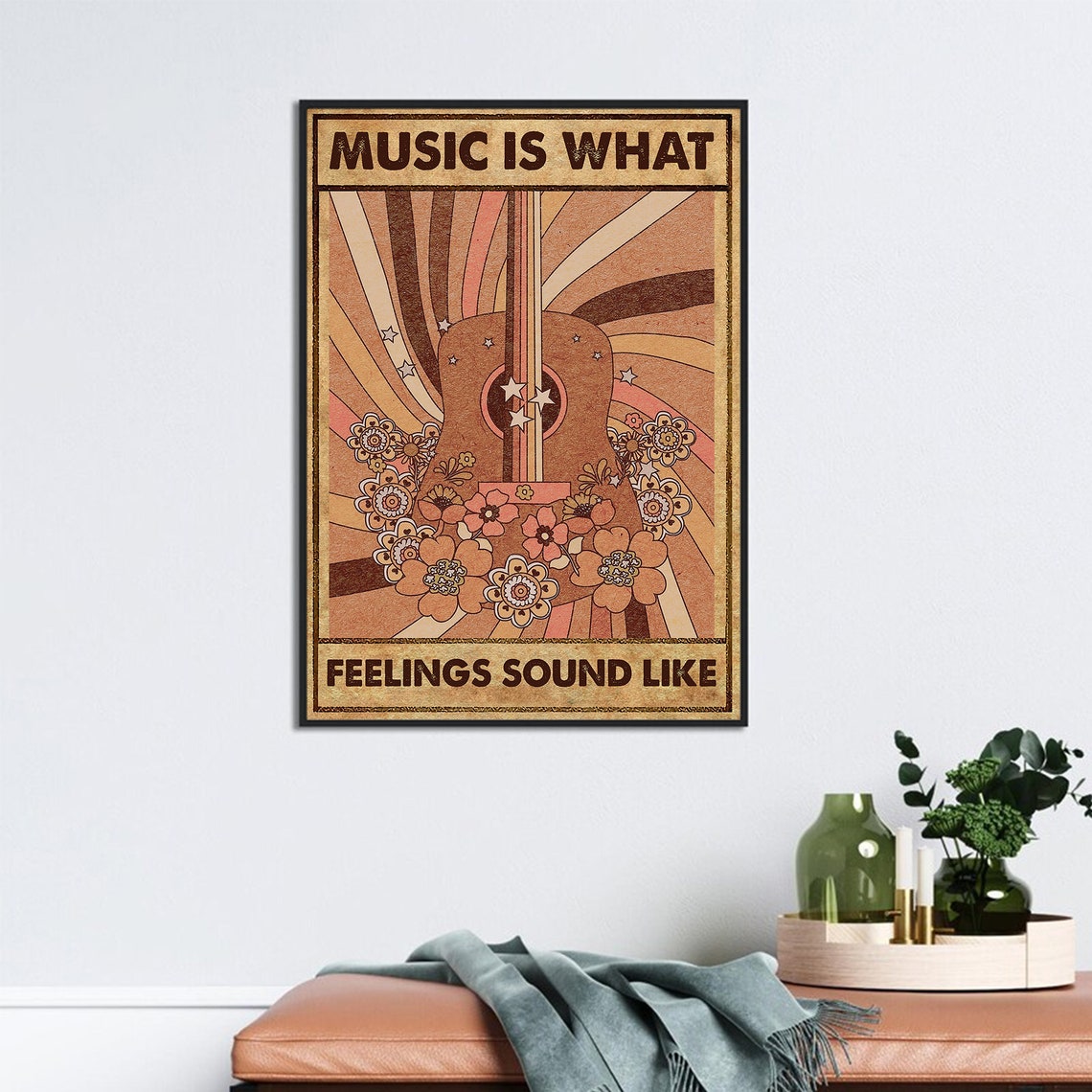 Music Is What Feelings Sound Like Floral Guitar Quote Poster - Image 3