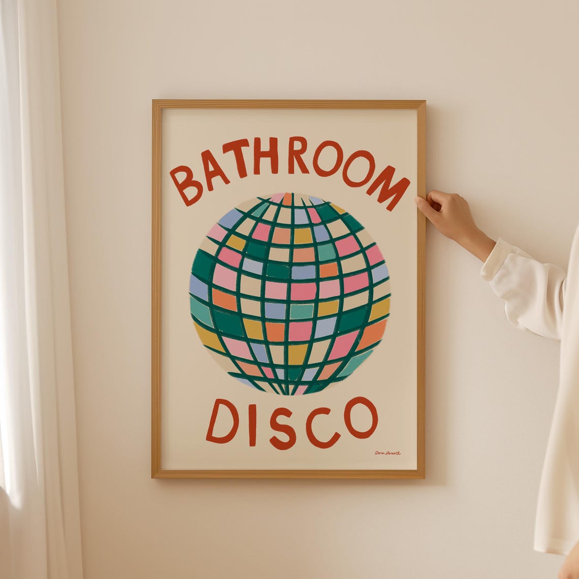 Bathroom Disco Arched Retro Mirror Ball Colorful Party Wall Poster