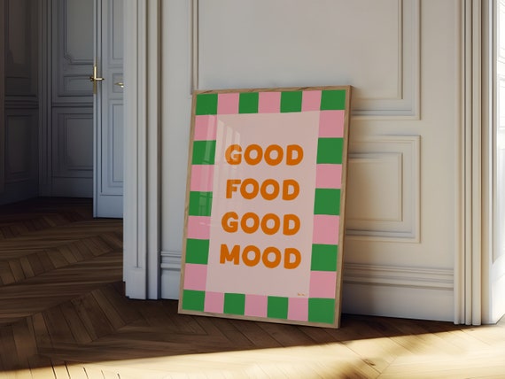Good Food Good Mood Wall Art Modern Kitchen Art Maximalist Kitchen Print Trendy Dining Room Poster Cute Kitchen Decor Pink Food Poster