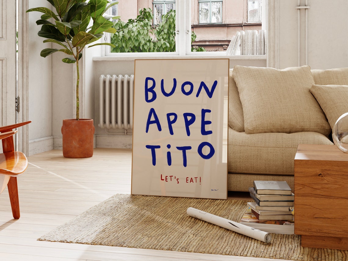 Buon Appetito Lets Eat Blue Hand Lettered Italian Kitchen Poster - Image 3
