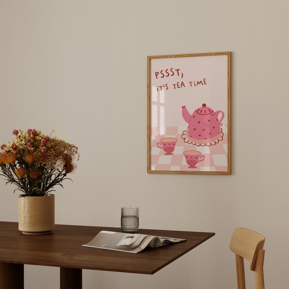 Pssst Its Tea Time Wall Art Tea Time Kitchen Print Tea Kettle Poster Cute Tea Cup Print Retro Kitchen Art Print Girly Tea Lover Print - Image 4