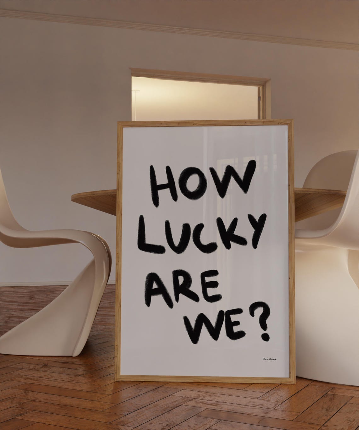 How Lucky Are We Grateful Heart Quote Black White Wall Poster - Image 3