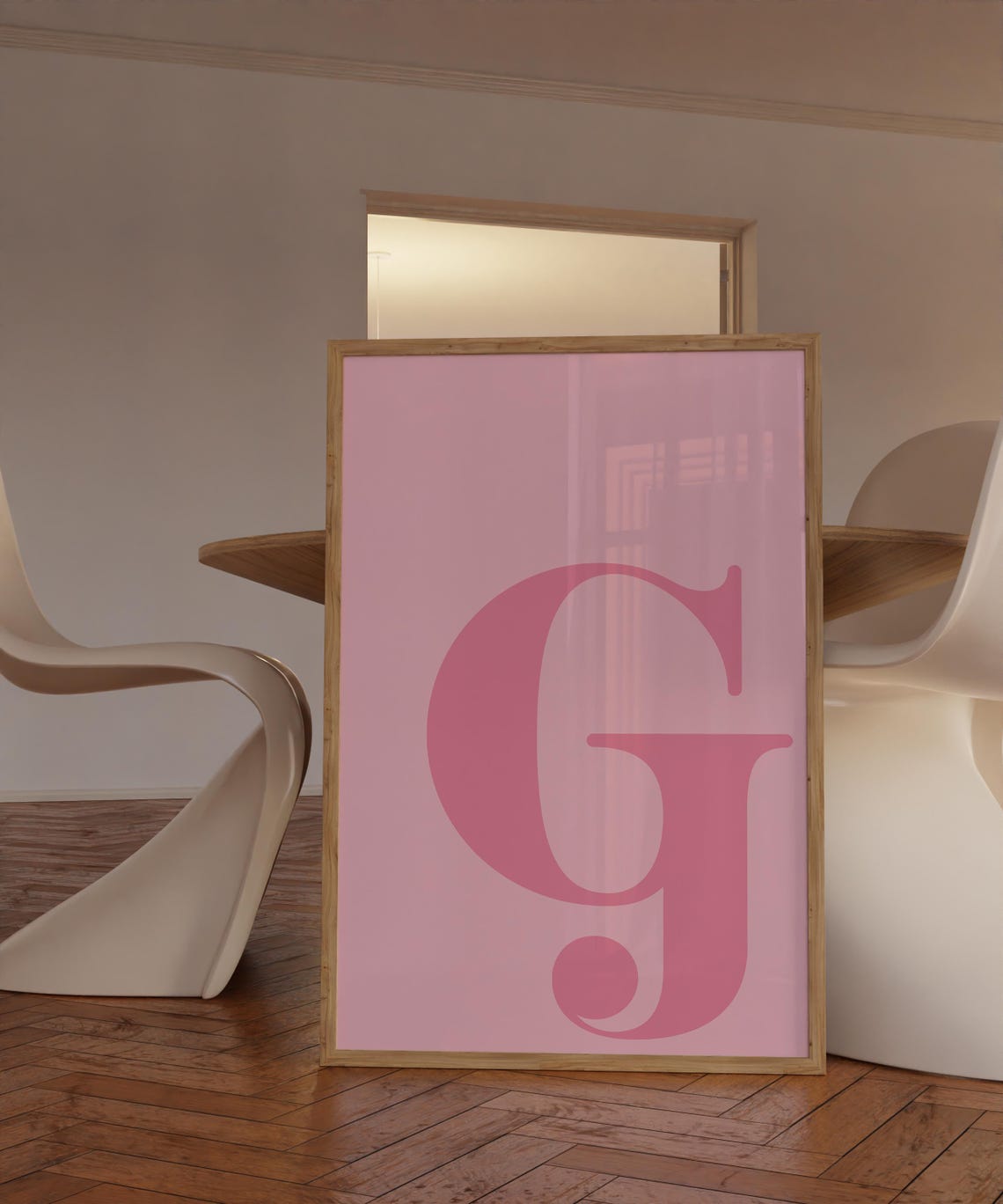Letter G Monogram Soft Pink Serif Typography Minimalist Name Wall Art - Image 3