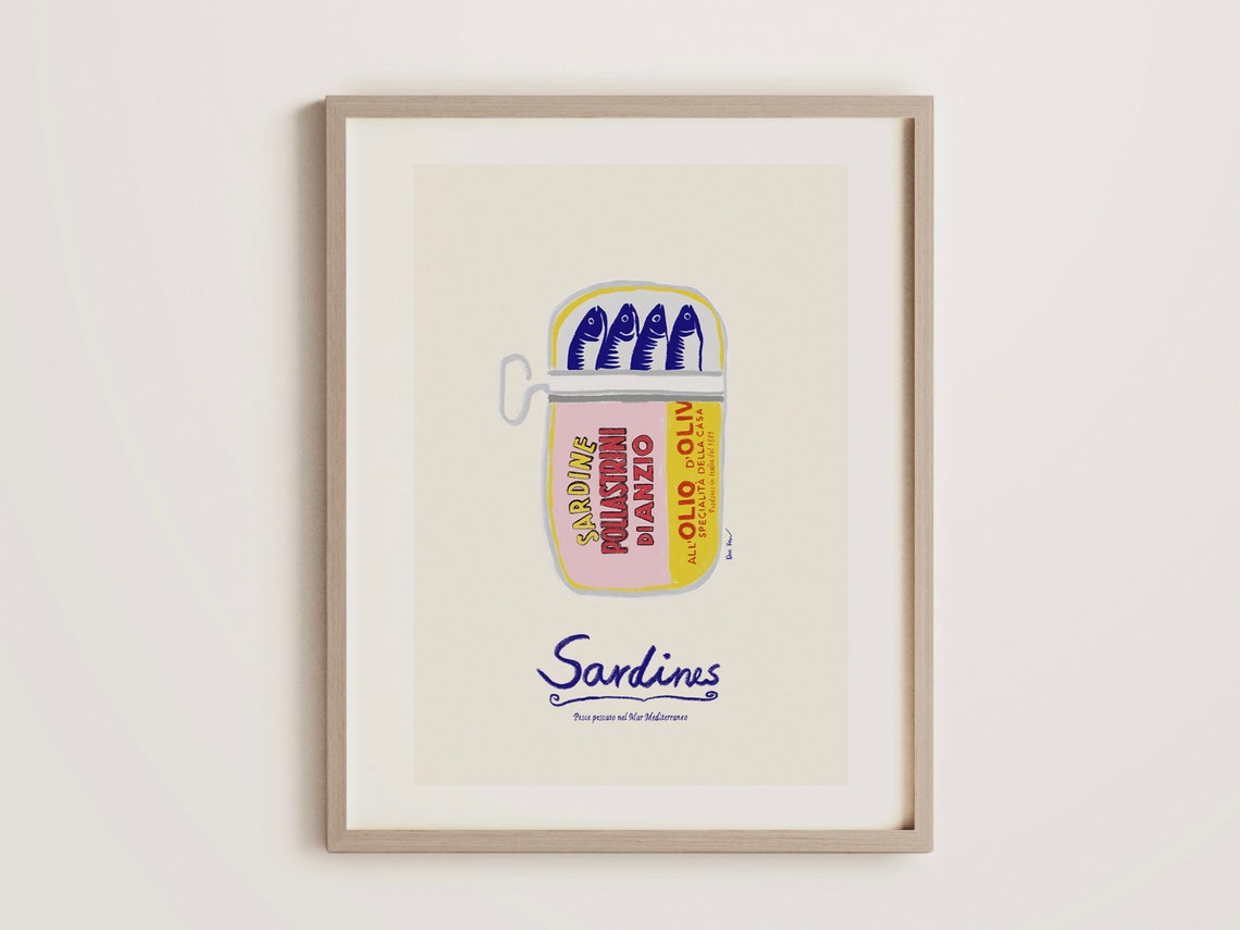 Vintage Italian Sardine Tin Illustration Retro Kitchen Art Poster - Image 2