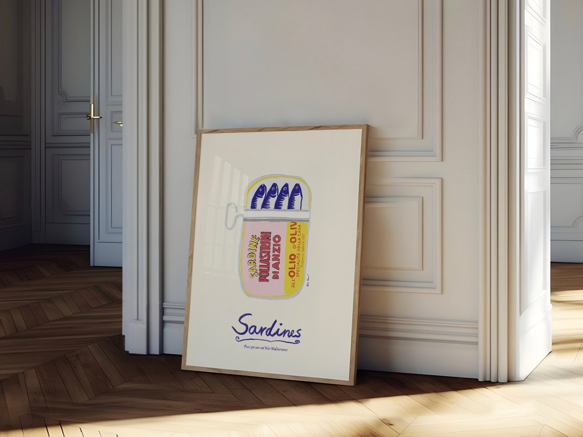 Vintage Italian Sardine Tin Illustration Retro Kitchen Art Poster - Image 4