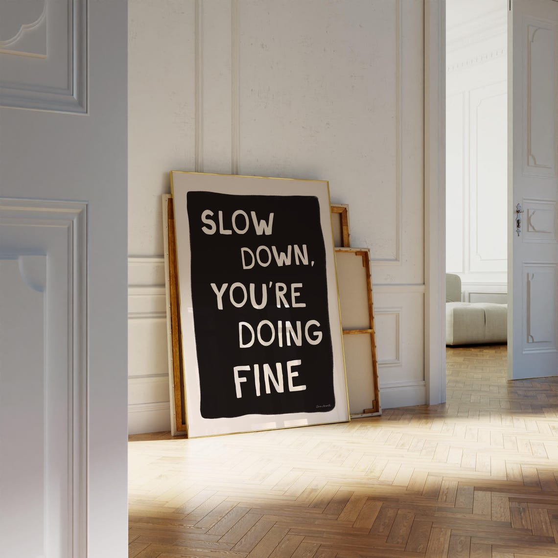 Slow Down You Are Doing Fine Black Bold Motivational Typography Poster - Image 2