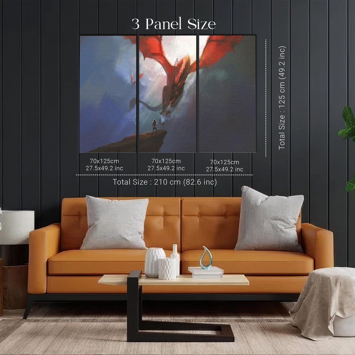 Mighty Red Dragon Soaring Over A Lone Warrior On A Cliff Poster - Image 2