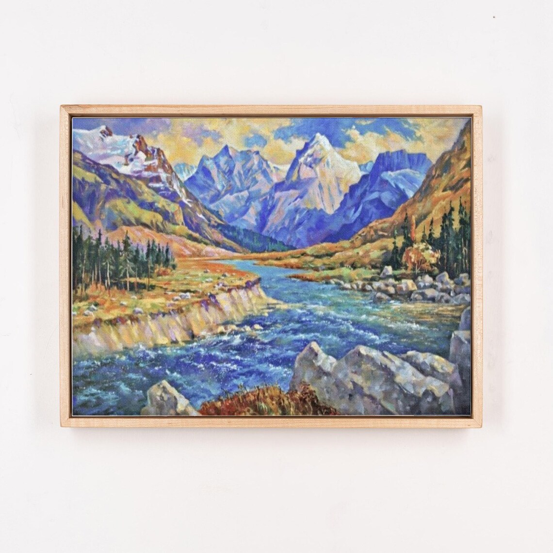 Snowy Mountain River Valley Colorful Landscape Painting Poster - Image 4