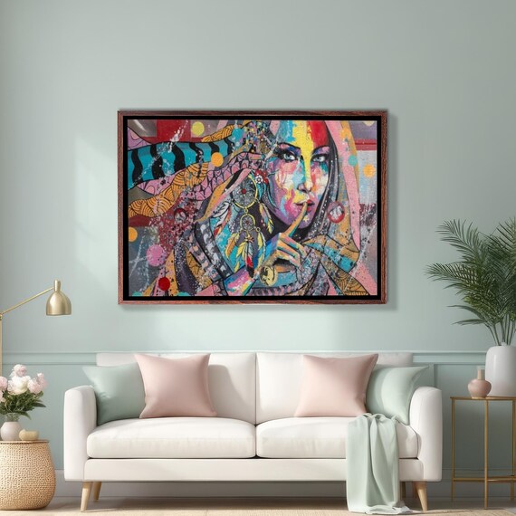 Colorful Pop Art Woman With Dreamcatcher Graffiti Art Poster