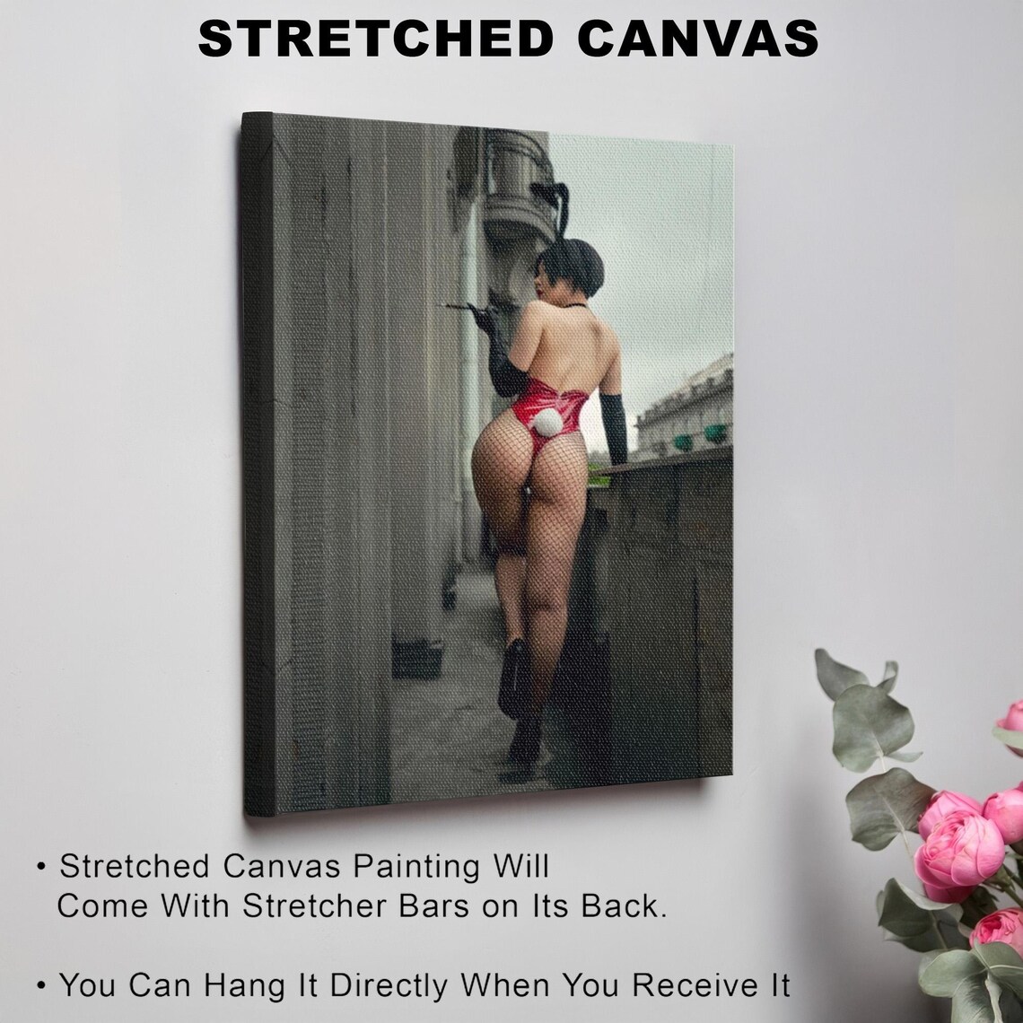 Red Bunny Pin Up Girl Walking Dark City Alley Boudoir Art Poster - Image 3