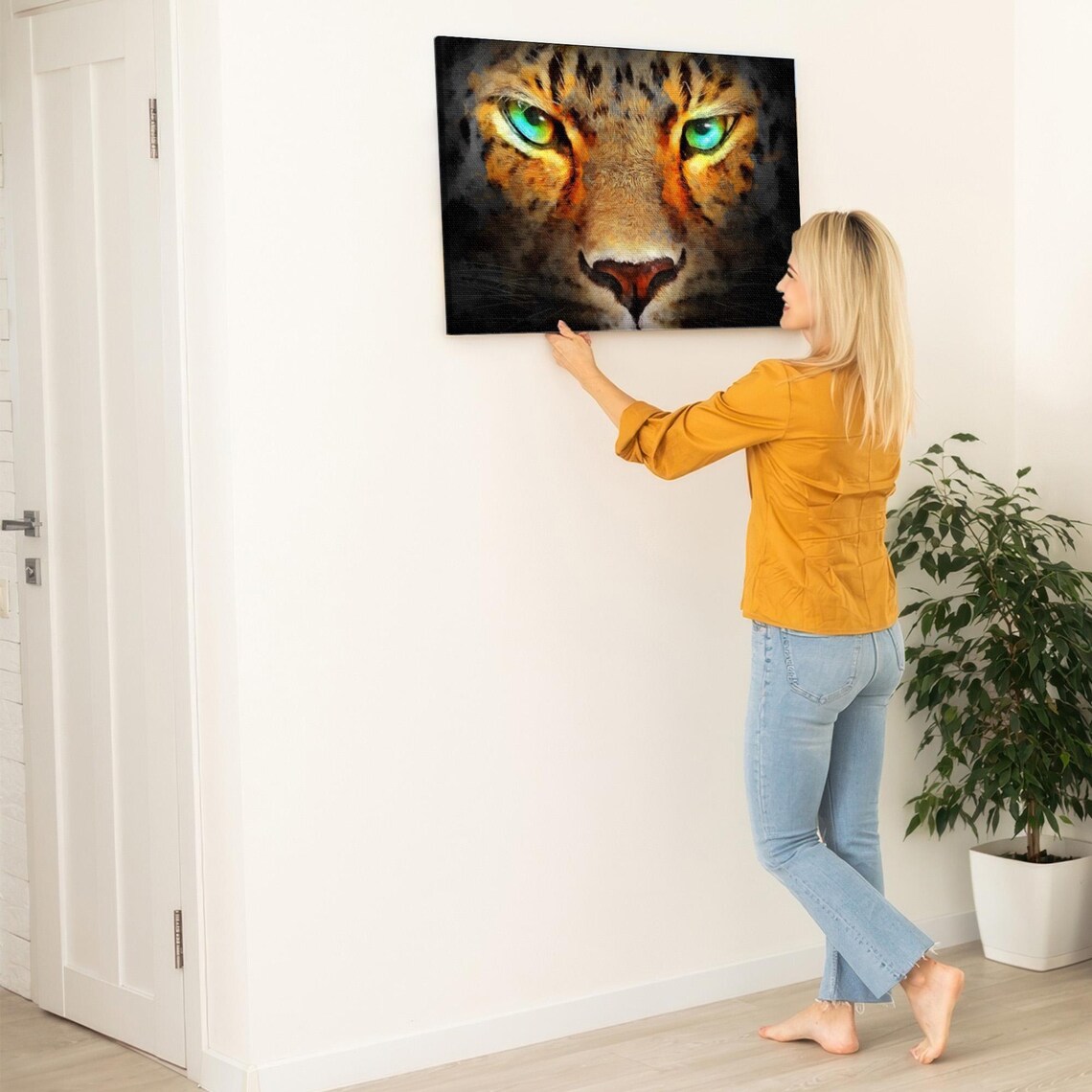 Piercing Green Eyes of a Cheetah in Dramatic Close Up Painting Poster - Image 5