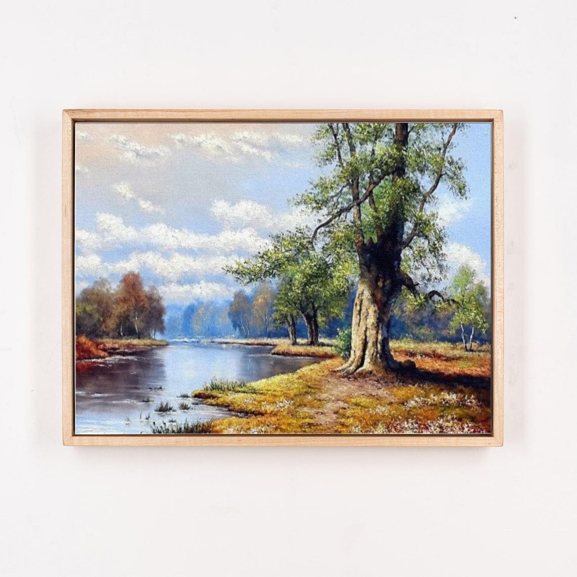 Golden Autumn River Landscape With Large Oak Tree Painting Poster - Image 4