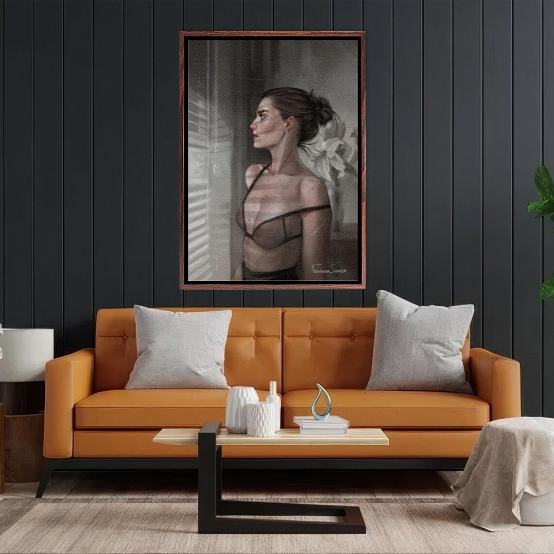 Thoughtful Woman Looking Out The Window Black And White Art Poster - Image 2