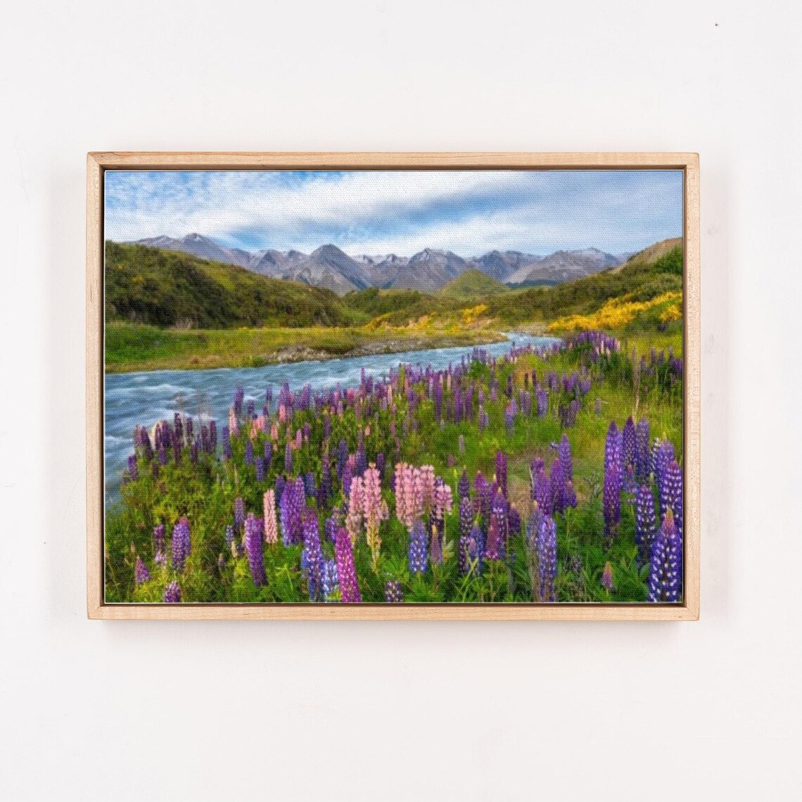 Purple Lupine Flowers Along Mountain River Valley Landscape Poster - Image 4