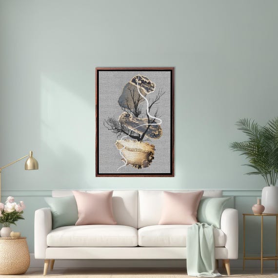 Decorative Painting With Abstract Patterns In Geometric Form Housewarming Gifts Framed Wall Art Minimal Wall Art