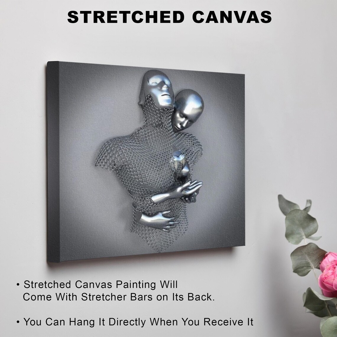 Twin Chrome Heads in Metallic Mesh Tender Embrace Sculpture Poster - Image 3