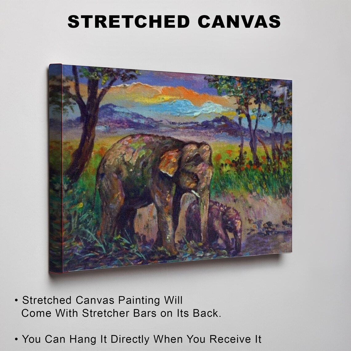 Mother And Baby Elephant Walking Together In Forest Painting Poster - Image 3
