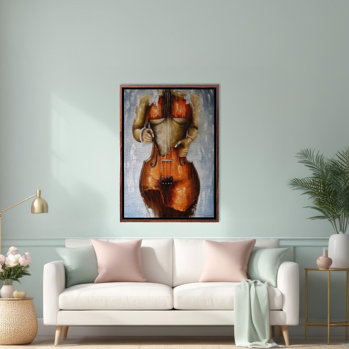 Surreal Painting of a Woman's Torso Blended with a Violin Body Poster