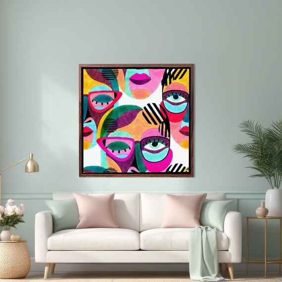Modern Abstract Woman Face With Glasses Colorful Pop Art Poster