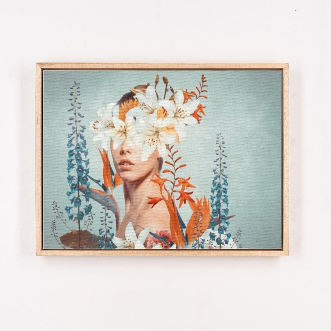 Surreal Woman Portrait Hidden Behind White Lily Flowers Poster - Image 4