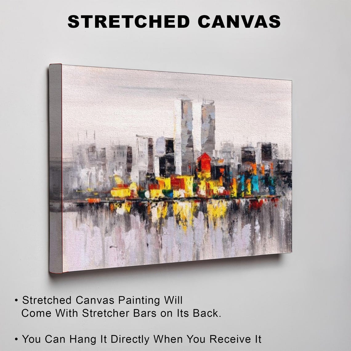 Abstract Colorful City Skyline With Water Reflection Painting Poster - Image 3