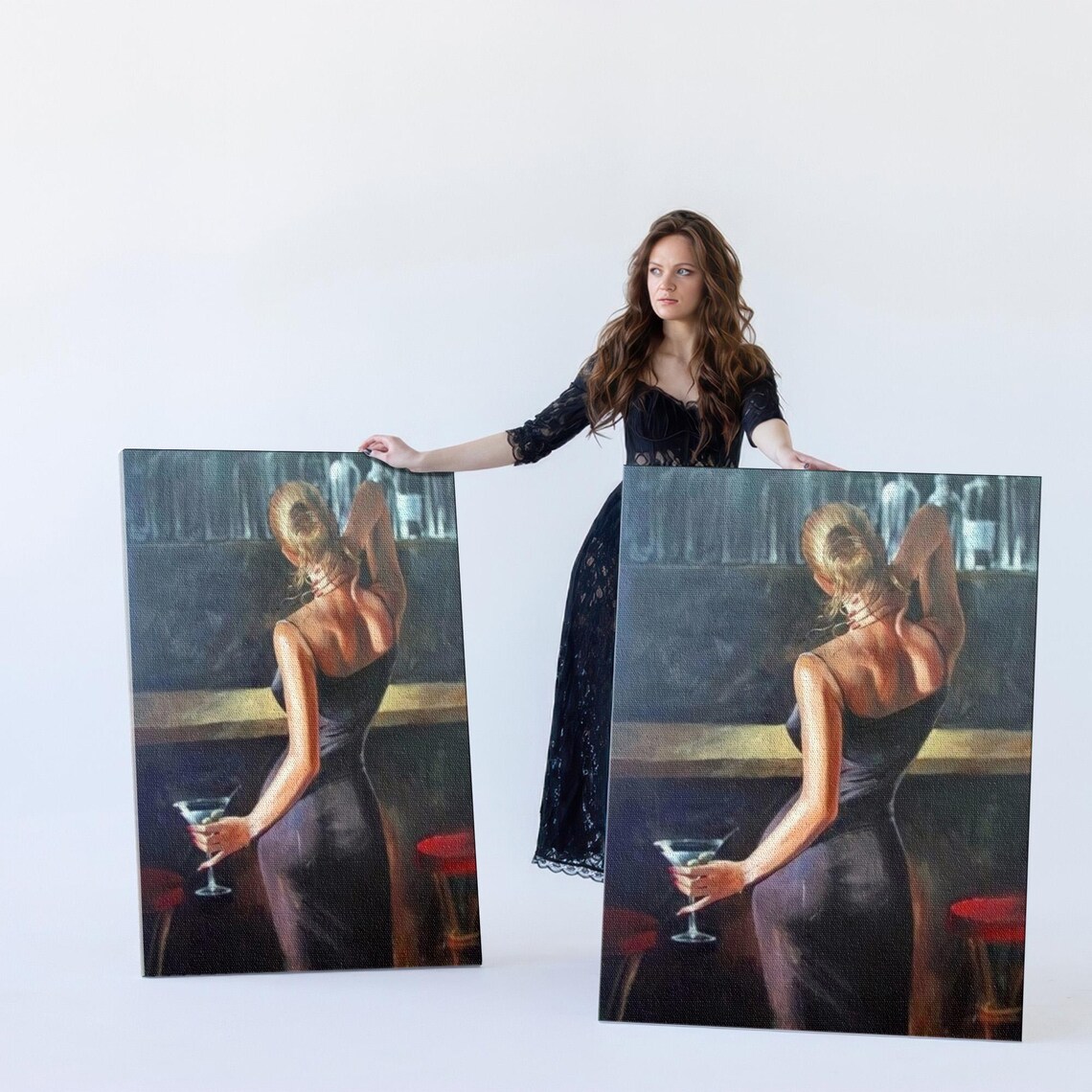 Sophisticated Woman In Black Dress Holding Martini At A Bar Poster - Image 5