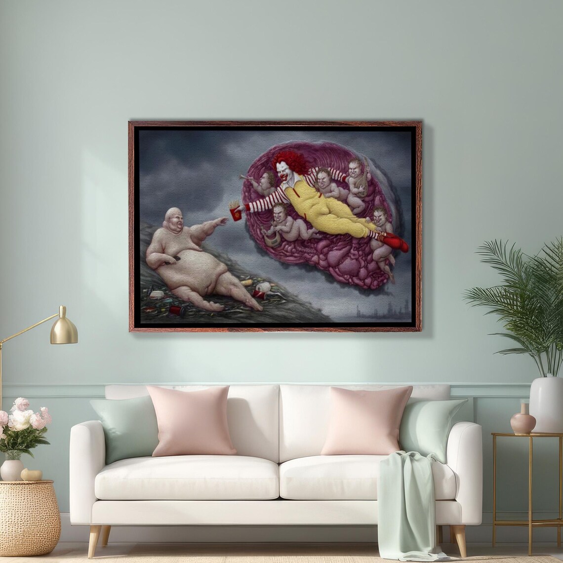 Fast Food Creation of Adam Parody Pop Satire Painting Poster