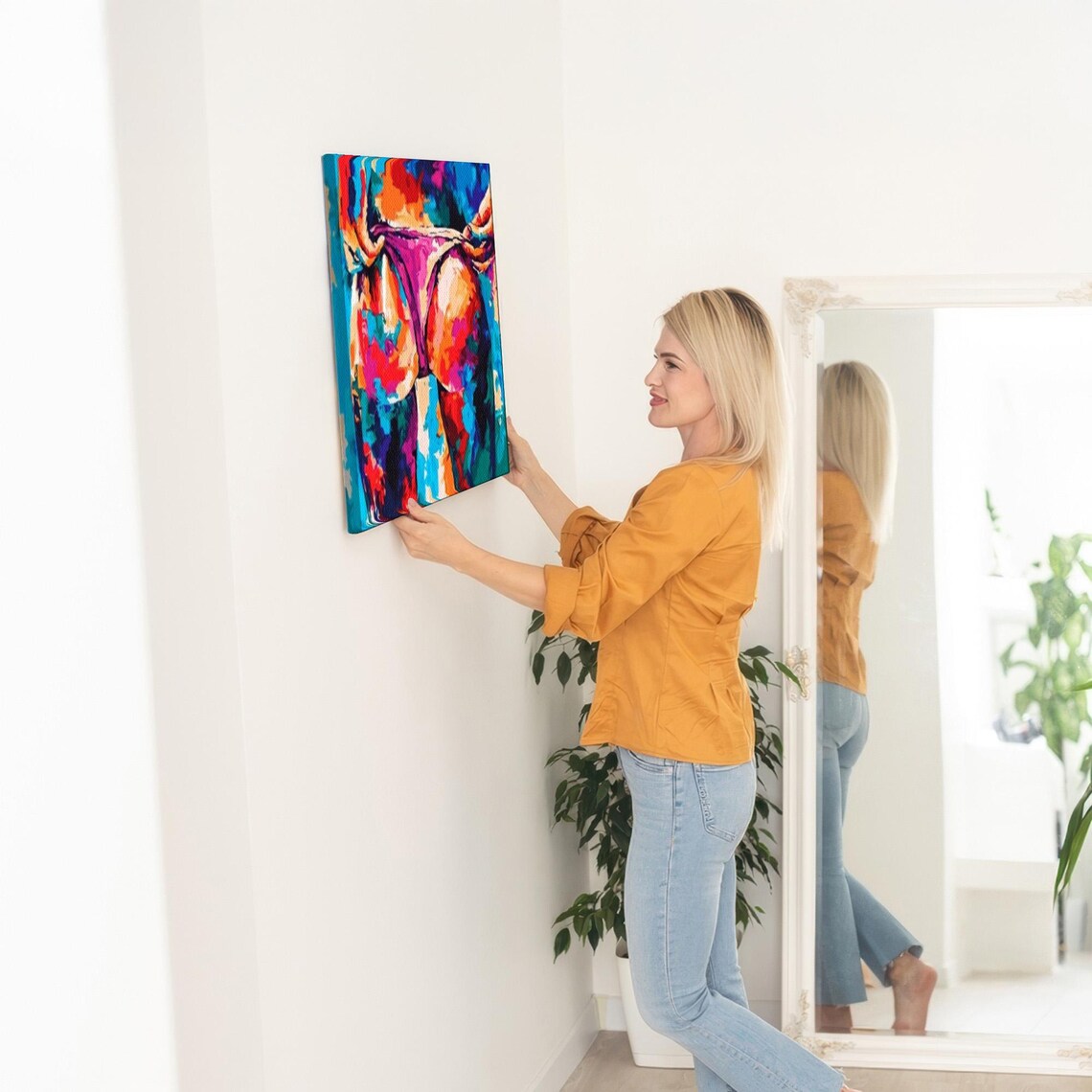 Colorful Abstract Painting of a Woman in a Pink Bikini Pop Art Poster - Image 5