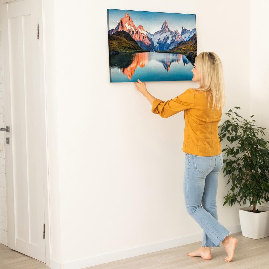 Snowcapped Swiss Alps Mirrored In Still Mountain Lake Poster - Image 5