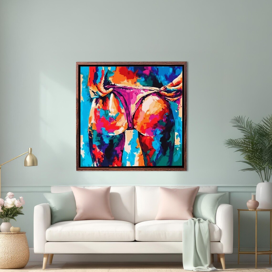 Colorful Abstract Painting of a Woman in a Pink Bikini Pop Art Poster