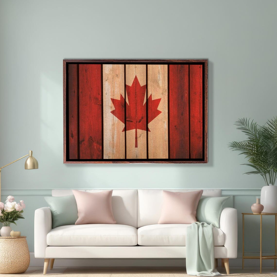 Canadian Maple Leaf Flag Painted On Rustic Wooden Planks Poster