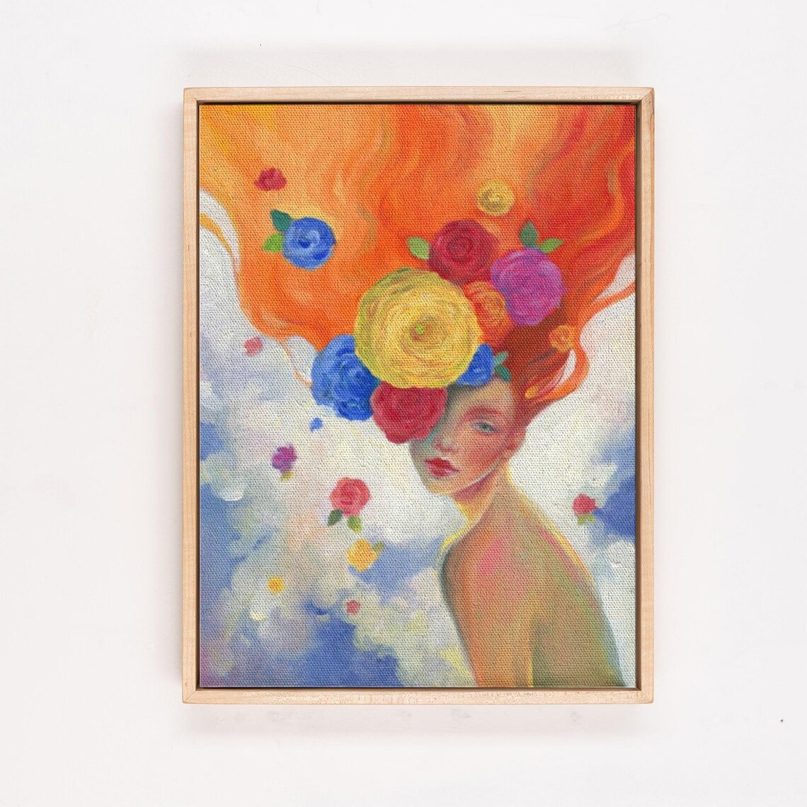 Woman With Fiery Red Hair And Colorful Blooming Flower Crown Poster - Image 4