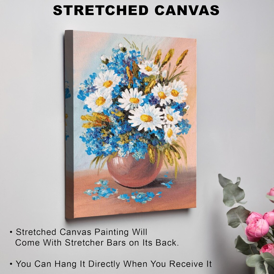 Blue White Wildflowers Terracotta Vase Floral Still Life Poster - Image 3