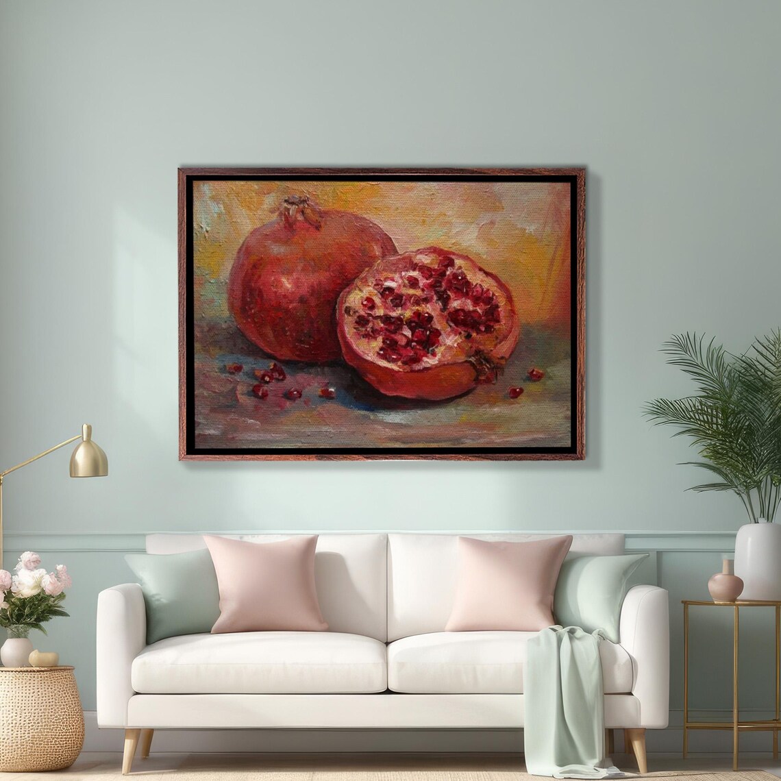 Ripe Red Pomegranate Still Life In Warm Oil Painting Tones Poster