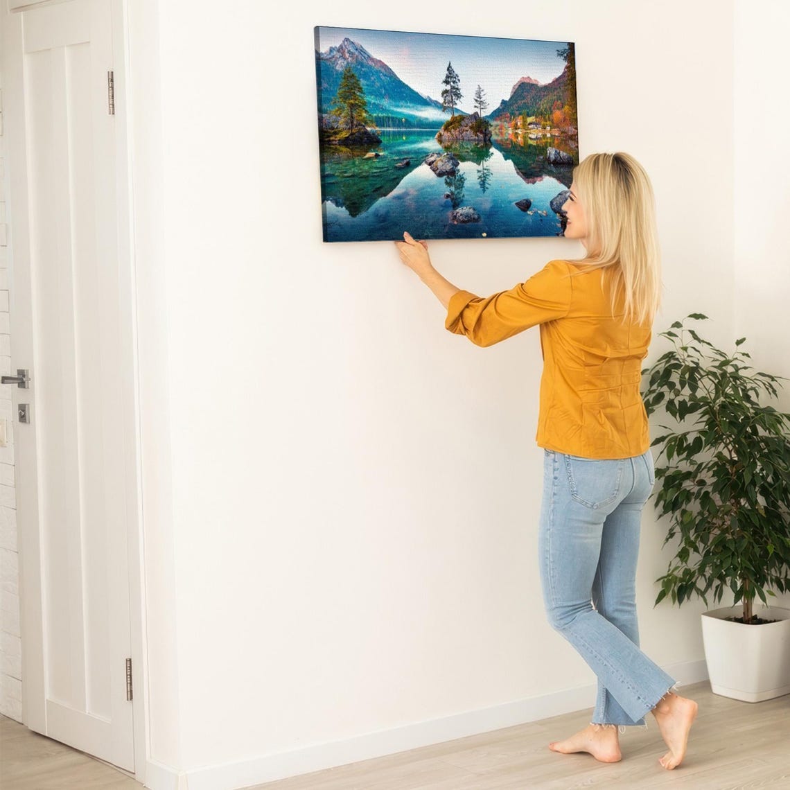 Mirror Still Alpine Lake with Mountain Peaks and Pines Poster - Image 5