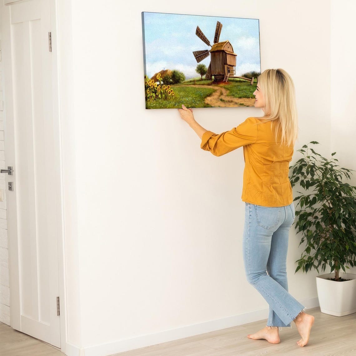 Rustic Wooden Windmill In Country Field With Sunflowers Poster - Image 5